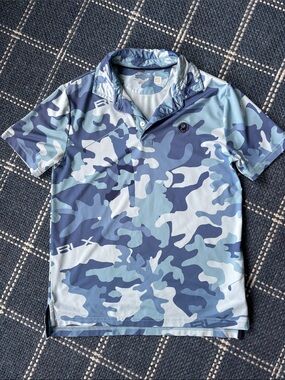 Boys Blue Camouflage Polo Golf Shirt Size Medium